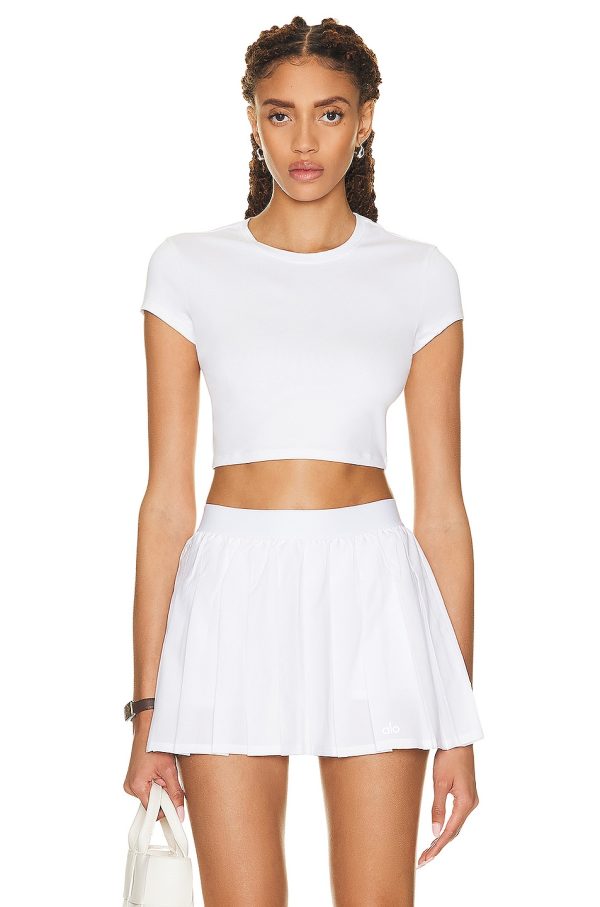 alo Soft Crop Finesse Short Sleeve Top in White - White. Size L (also in M, S, XS).