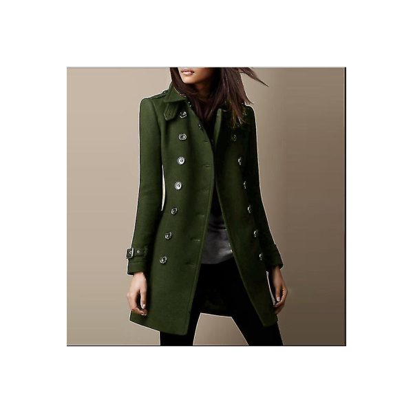 (army green, XL) Women's Military Style Stand Collar Woolen Coat Double Breasted Woolen Blends Coat