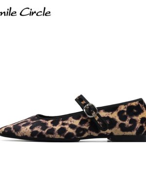 (as the picture, 36) Velvet Mary Jane Ballet Flats Women Shoes Leopard Print Comfortable Soft Round Toe Flat Shoes For Women
