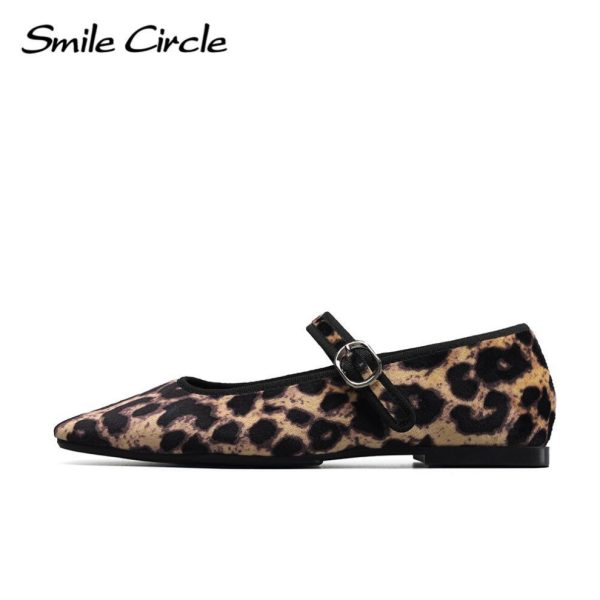 (as the picture, 36) Velvet Mary Jane Ballet Flats Women Shoes Leopard Print Comfortable Soft Round Toe Flat Shoes For Women