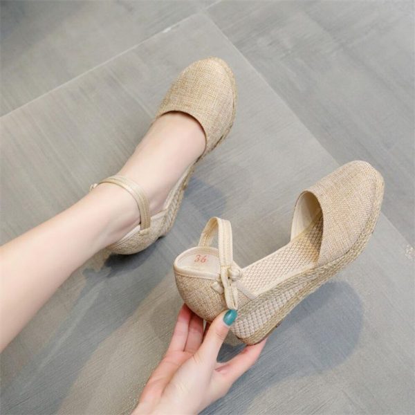 (beige, 35) Women's Summer Fashion Casual Wedge Heel Peep Toe Sandals Platform Sandals Strap Espadrilles