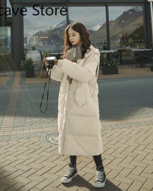 (beige, S) Hooded Padded Coats Females Korean Fashion Clothing Long Parkas Zipper Outwear Down Jackets Oversize Winter 2021 Puffer Jacket