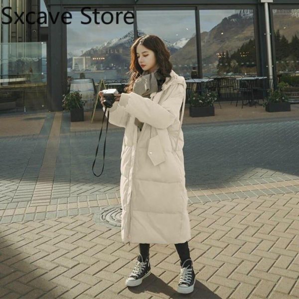 (beige, S) Hooded Padded Coats Females Korean Fashion Clothing Long Parkas Zipper Outwear Down Jackets Oversize Winter 2021 Puffer Jacket