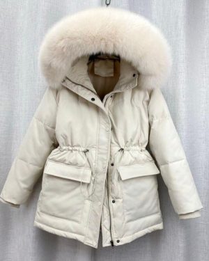 (beige, XL) Autumn Coats Cotton Padded Fur Parka New Big Fur Collar Down Winter Jacket Women Thick Warm Parkas Female Outerwear