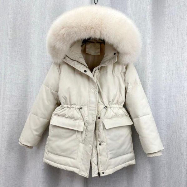 (beige, XL) Autumn Coats Cotton Padded Fur Parka New Big Fur Collar Down Winter Jacket Women Thick Warm Parkas Female Outerwear