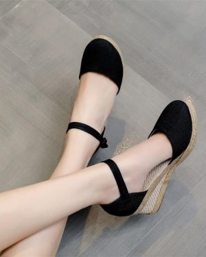 (black, 38) Women's Summer Fashion Casual Wedge Heel Peep Toe Sandals Platform Sandals Strap Espadrilles