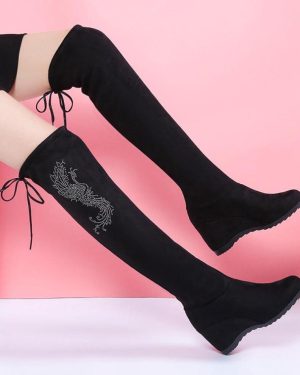(black, 39) Stretch Over-the-knee Boots Women's Wedge Heel Boots High Heel High Boots
