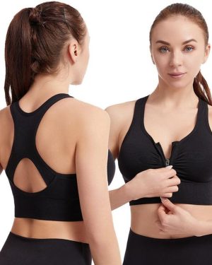 (black, 3XL) Women Bounce Control Zip Sports Bra Zip Front Sports Bras For Women Support Bras Wirefree High Impact Workout Yoga Tops