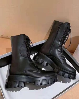 (black, 40) Mid Calf Boots Women Autumn Winter Fashion Lace-up Ladies Chelsea Zipper Boots Sports Platform Heel Ladies Shoes