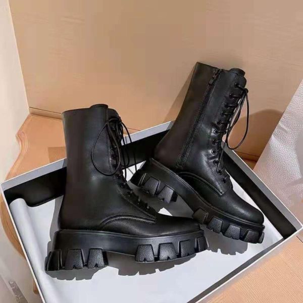 (black, 40) Mid Calf Boots Women Autumn Winter Fashion Lace-up Ladies Chelsea Zipper Boots Sports Platform Heel Ladies Shoes
