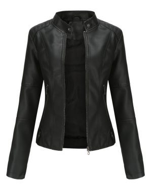(black, L) Womens Motorcycle Lightweight Leather Jacket Short Biker Jackets