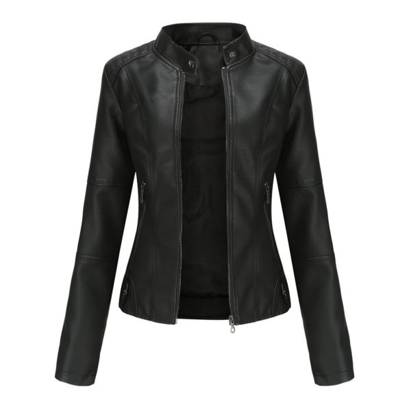 (black, L) Womens Motorcycle Lightweight Leather Jacket Short Biker Jackets