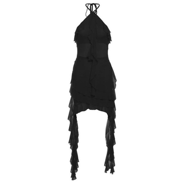 (black, M) Autumn/winter Women's Solid Color Slim-fit High-waisted Street Fashion Halter Halter Dress