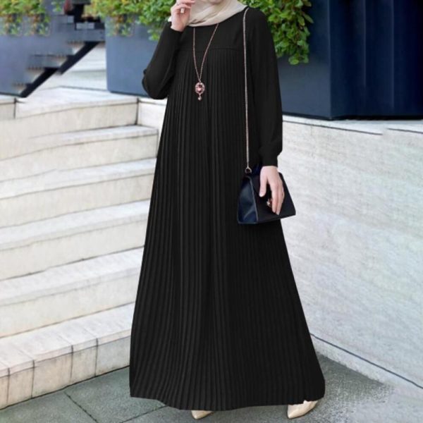 (black, M) Muslims Clothes Women Dresses Solid Color Long-sleeved Shirt Dress Casual Pocket Robe Musulman Dubai Muslim Kaftan Muslim Dresses Oversize