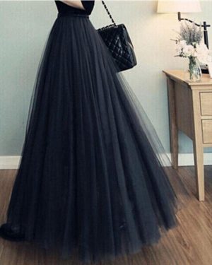 (black, S) Spring Summer Vintage Tulle Skirt Women Elastic High Waist Mesh Skirts Long Pleated Tutu Skirts