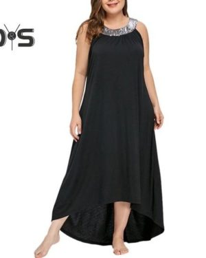 (black, XXL) Women's Sequin Halter Bridesmaid Dress Plus Size Sleeveless Tank Dress Summer Beach Long Dress For Cocktail Party Wedding Evening