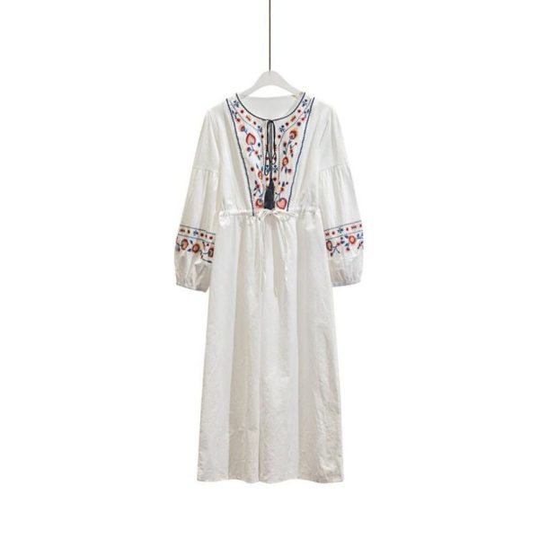 (blue, Medium) "retro High-waist Embroidered Cotton Maxi Skirt"