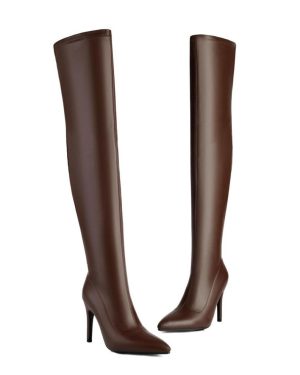 (brown, 41) Krazing Pot Pu Autumn Winter Shoes Stiletto High Heels Super Size Sexy Stovepipe Boots Pointed Toe Keep Warm Slip On Over-the-knee Boots