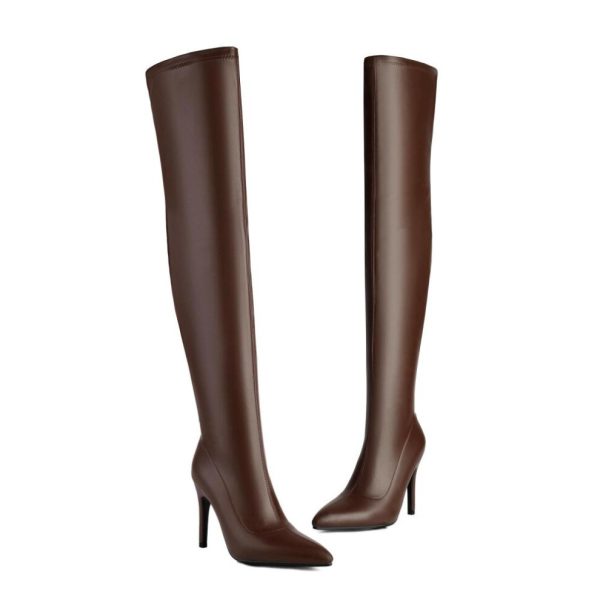 (brown, 41) Krazing Pot Pu Autumn Winter Shoes Stiletto High Heels Super Size Sexy Stovepipe Boots Pointed Toe Keep Warm Slip On Over-the-knee Boots