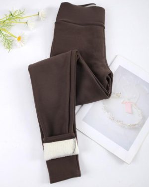 (brown, L) Women Winter Warm Leggings Thick Velvet Tights High Waist Hip Liftting Lamb Wool Pants Elastic Trousers