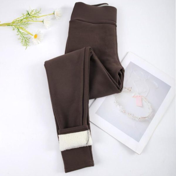 (brown, L) Women Winter Warm Leggings Thick Velvet Tights High Waist Hip Liftting Lamb Wool Pants Elastic Trousers
