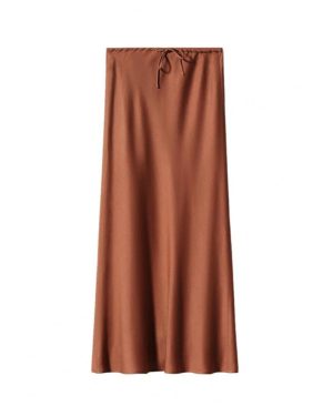 (brown, S) Summer Fall Women's Drawstring Hip Sheath Dress Elegant Silk Satin High Waist Floor-length Skirt Elastic Ankle Length Line A