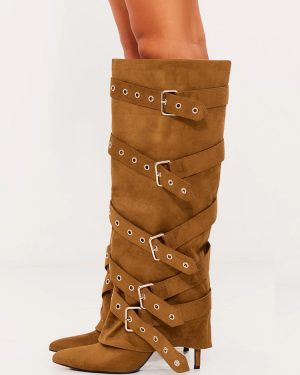brown foldover boots;suede knee high boots