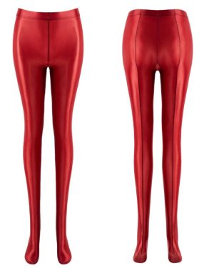 (burgundy, XL) Woman Shiny Oil Glossy Footed Pantyhose Tights Leggings Shimmery Hold Up Stockings Lingerie