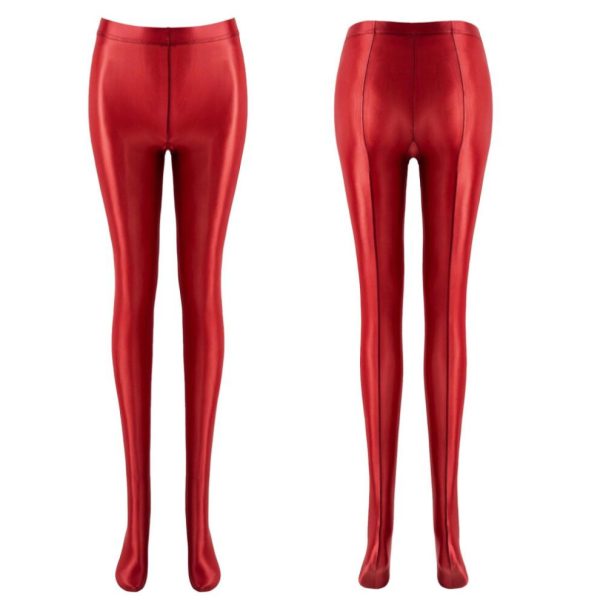 (burgundy, XL) Woman Shiny Oil Glossy Footed Pantyhose Tights Leggings Shimmery Hold Up Stockings Lingerie