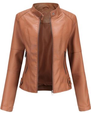 (camel, 3XL) Women Faux Leather Biker Jacket Pu Motorcycle Casual Zip Up Slim Coat Cropped Racer Moto Bomber Outerwear Plus Size S-4xl Oversized Fashi