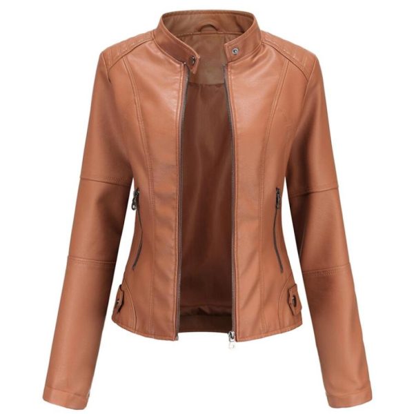 (camel, 3XL) Women Faux Leather Biker Jacket Pu Motorcycle Casual Zip Up Slim Coat Cropped Racer Moto Bomber Outerwear Plus Size S-4xl Oversized Fashi