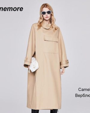 (camel, S) Cinemore Women's Windbreaker 2022 New Casual Long Trench Coat Solid Outwear Fashion Vintage Autumn Cloak Warm Loose Jacket 92222
