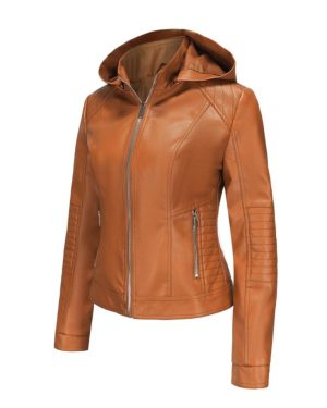 (camel, XL) Women's Bomber Jackets Faux Leather Removable Hooded Short Coats Slim Pu Motorcycle Biker Outwear Spring Autumn Casual Wear