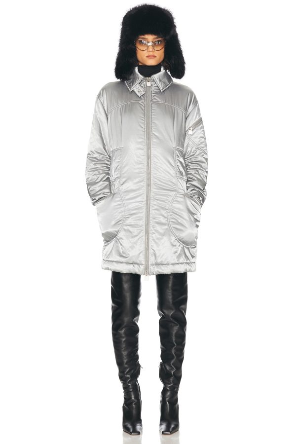 chanel Chanel Sports Line Quilted Long Puffer Ski Coat in Silver - Metallic Silver. Size 40 (also in ).