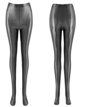 (dark gray, XL) Woman Shiny Oil Glossy Footed Pantyhose Tights Leggings Shimmery Hold Up Stockings Lingerie