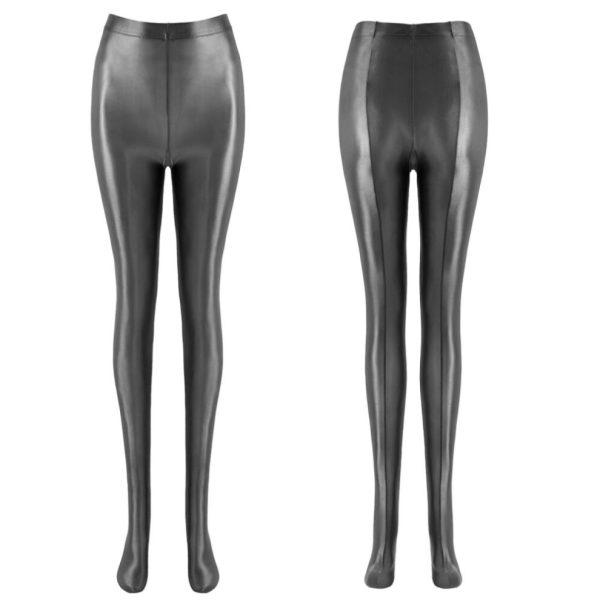 (dark gray, XL) Woman Shiny Oil Glossy Footed Pantyhose Tights Leggings Shimmery Hold Up Stockings Lingerie