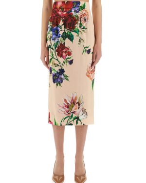 dolce & gabbana flower print satin midi pencil skirt