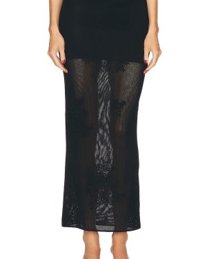 fleur du mal Lace Pointelle Maxi Skirt in Black - Black. Size M (also in S, XS).