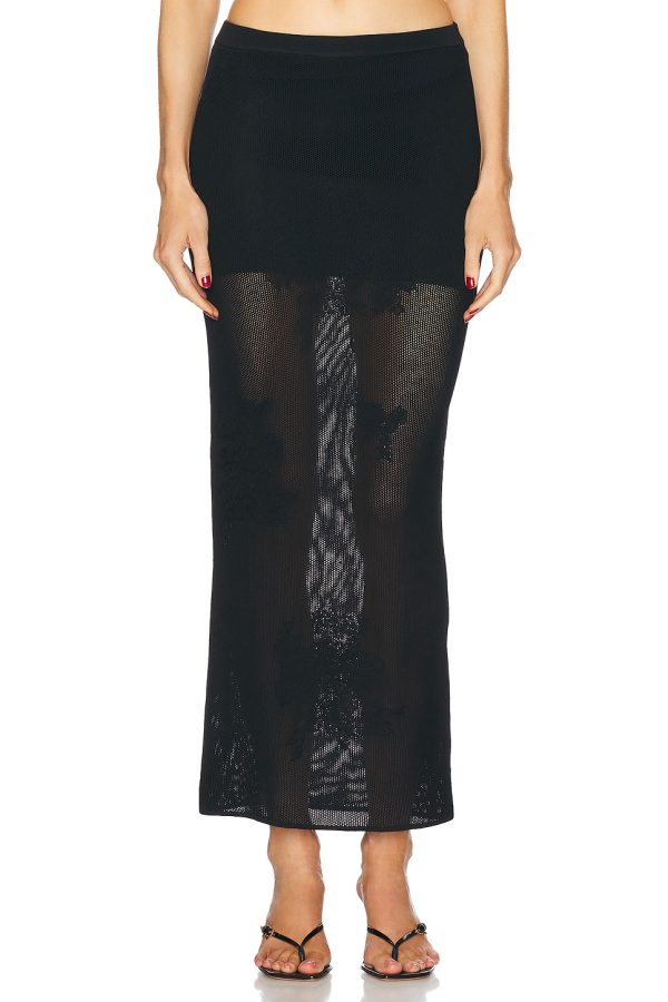 fleur du mal Lace Pointelle Maxi Skirt in Black - Black. Size M (also in S, XS).