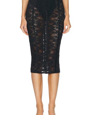 fleur du mal Le Stretch Lace Pencil Skirt in Black - Black. Size M (also in S, XS).
