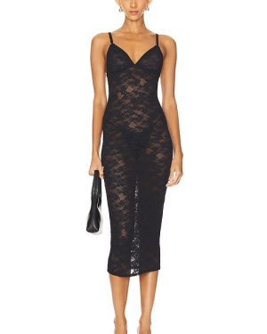 fleur du mal Le Stretch Lace Slip Dress in Black. Size M, S, XS.