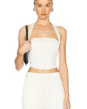 fleur du mal Satin Halter Corset Top in Vanilla - Ivory. Size 4 (also in 6, 8).