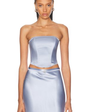 fleur du mal Silk Corset Top in Pastel Sky - Baby Blue. Size L (also in S).