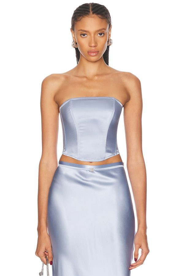 fleur du mal Silk Corset Top in Pastel Sky - Baby Blue. Size L (also in S).