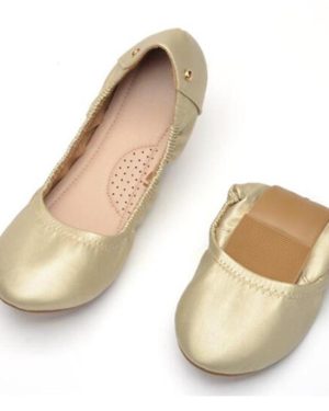 (gold, 40) Classic Women Ballet Flat Shoes Dressy Comfortable Shoes For Women Foldable Ballerina Slip On Ladies Shoes