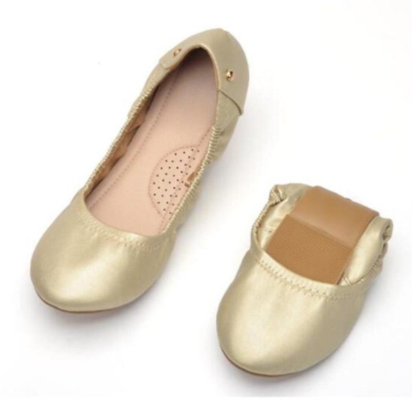(gold, 40) Classic Women Ballet Flat Shoes Dressy Comfortable Shoes For Women Foldable Ballerina Slip On Ladies Shoes
