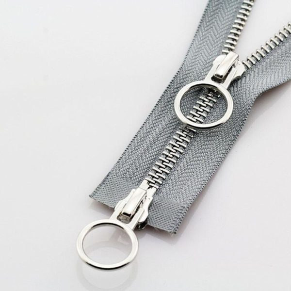 (gray, 90cm) 1pc Garment Accessories Jacket Double Slider Metal Zipper Long Zip Open Ended Circle Sliders