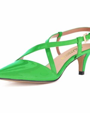 (green, 37) Women's 5cm Pointed Toe Cross Strap Buckle Sandals Slingback Pumps High Heels Party Wedding Dress Comfortable Shoes shoe