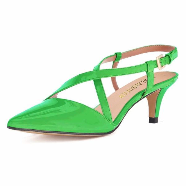 (green, 37) Women's 5cm Pointed Toe Cross Strap Buckle Sandals Slingback Pumps High Heels Party Wedding Dress Comfortable Shoes shoe