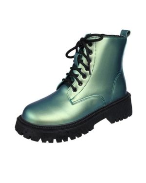 (green, 38) PU Mid-Calf Fashion Boots 2024 Hot Sale Square Heel Ladies Shoes Winter Lace-up Round Toe Mid Heel Solid Novelty Women's Boots